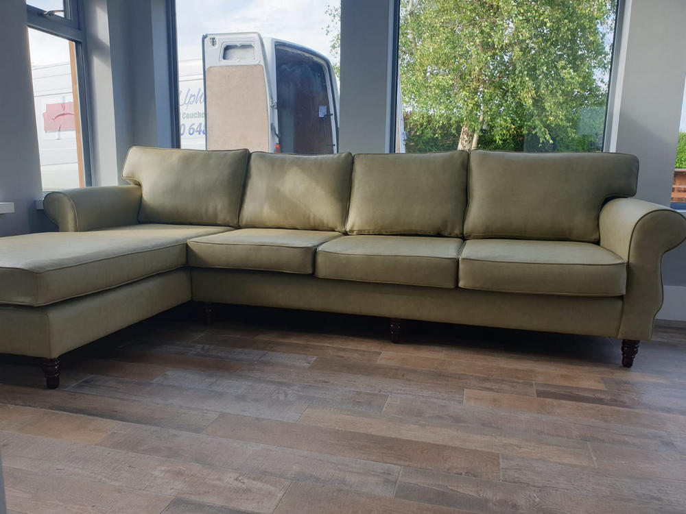 Greenleathercornerunitwithpermantfootstool